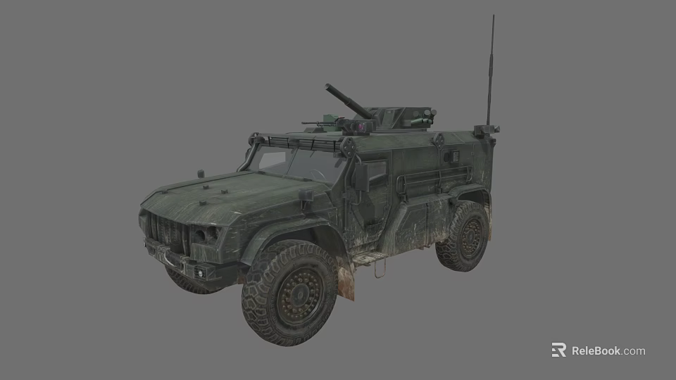 Military Armored Off Road Vehicle With Roof Mounted Machine Gun And Large Tires 3d model 