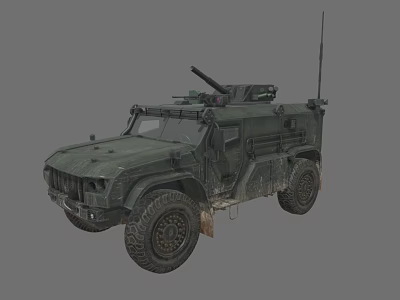 Military Armored Off Road Vehicle With Roof Mounted Machine Gun And Large Tires 3d model