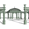 Ornate Green Pergola With Arched Columns And Intricate Roof Design Structure