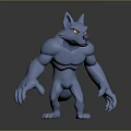 Blue Muscular Wolf Like Creature 3D Character With Yellow Eyes And Purple Nose Standing