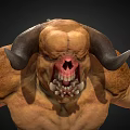 Game Movie Monster Character With Brown Skin Large Horns Sharp Teeth And Muscular Body