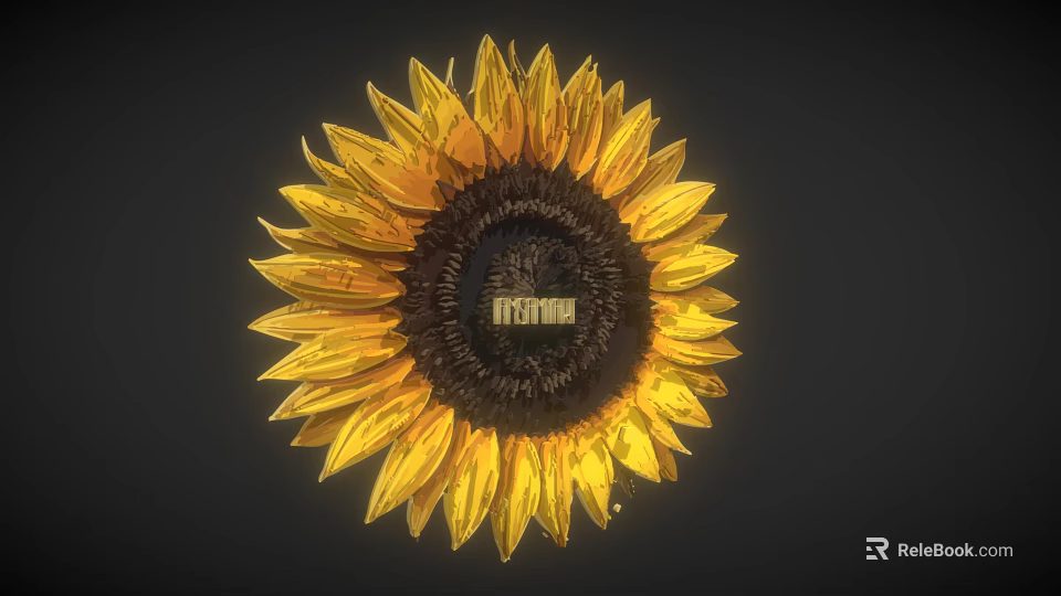 Radiant Sunflower Bloom with Bright Yellow Petals and Dark Center Disc 3d model 