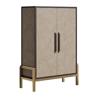 Modern Wardrobe Interior With Beige Fabric Panels Gold Handles And Metal Legs 3d model