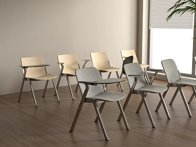 Beige And Gray Office Chairs With Metal Legs In Modern Indoor Setting 3d model Beige And Gray Office Chairs With Metal Legs In Modern Indoor Setting 3d model