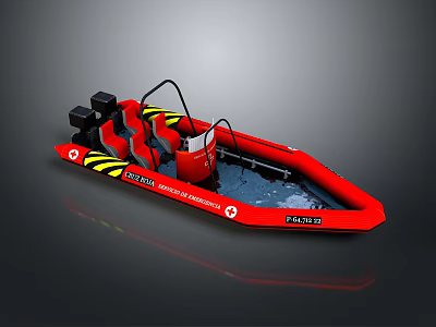 Bright Red Inflatable Boat With Black Parts And Yellow Warning Stripes For Daily Use 3d model