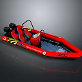 Bright Red Inflatable Boat With Black Parts And Yellow Warning Stripes For Daily Use