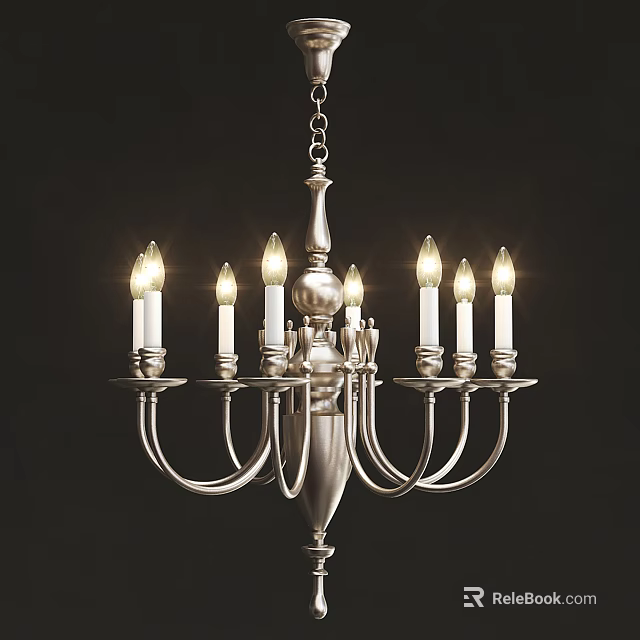 Elegant Classic Metallic Chandelier Featuring Multiple Illuminated Candle Shaped Bulbs 3d model 