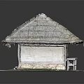 Traditional Thatch Roof Building Model With Wooden Pillars And Hanging Elements