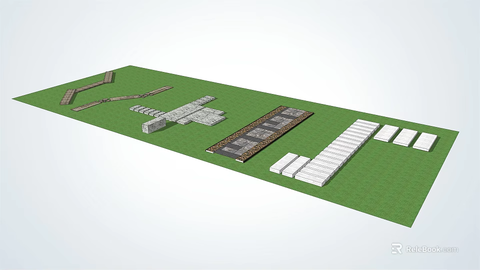Garden Stepping Stones Design on Green Lawn with Various Arrangements and Materials 3d model 