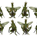 Game Movie Monster Character Green Insect Shaped Creature With Multiple Poses And Detailed Design