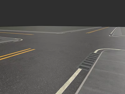 Well Constructed Municipal Road Pavement With Yellow White Lane Markings And Drainage Grates 3d model