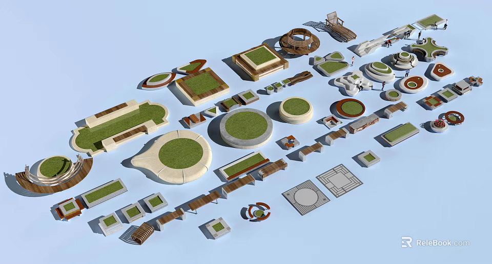 Various Shaped Tree Planters With Diverse Designs For Urban Landscape Architecture 3d model 