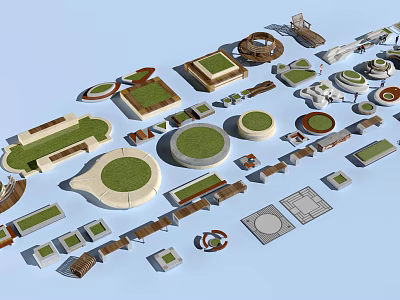 Various Shaped Tree Planters With Diverse Designs For Urban Landscape Architecture 3d model