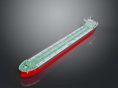 Large Cargo Ship With Red Hull And Green Decks 3d model