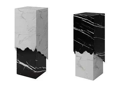 White And Black Marble Decorative Ornament Set With Geometric Columns And Irregular Edges 3d model