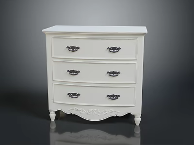 White Classic Wooden Chest of Drawers With Carved Details And Metal Handles 3d model