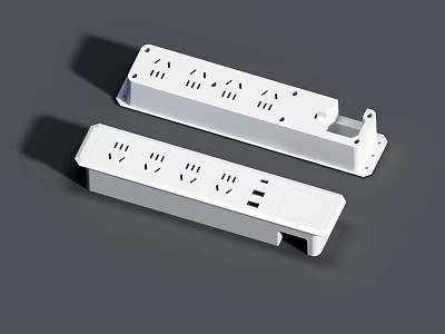 Two White Power Strips With Multiple Outlets And Different Designs 3d model