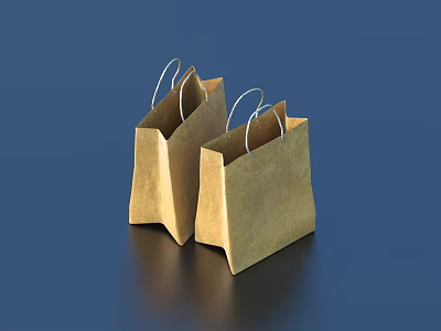 Eco Friendly Brown Paper Bags With White Handles On Dark Blue Background 3d model