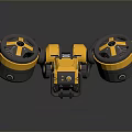Yellow Black Futuristic Flying Robot With Large Circular Propellers And Mechanical Structure