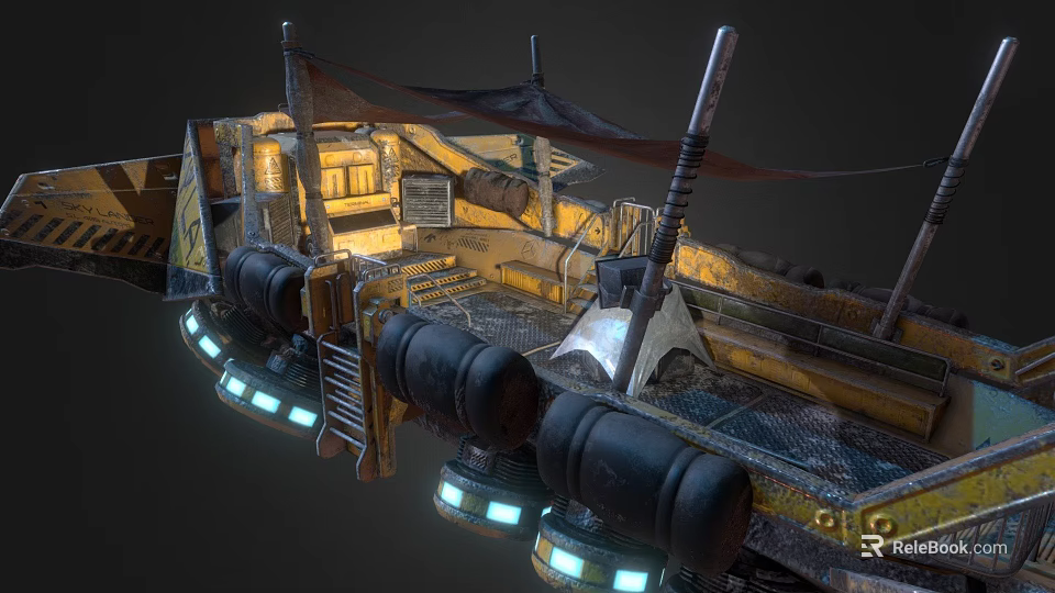 Futuristic Industrial Ship Design With Illuminated Lights And Metal Deck Platform 3d model 