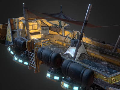 Futuristic Industrial Ship Design With Illuminated Lights And Metal Deck Platform 3d model