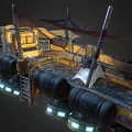 Futuristic Industrial Ship Design With Illuminated Lights And Metal Deck Platform