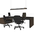 Modern Dark Office Desk With Computer Monitor Two Black Office Chairs And Hanging Pendant Light