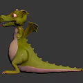 Cute Green Dragon 3D Character With Pink Belly And Tongue Out