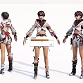 Game Character Combat Style Outfit With Red White Details Three Quarter Front Back Views