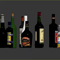 Various Alcohol Beverage Bottles With Different Colors And Designs On