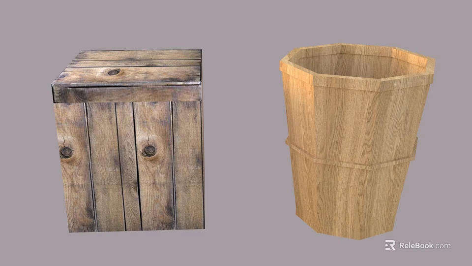 Rustic Wooden Boxes With Door And Barrel Shaped Design For Storage 3d model