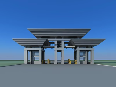 Toll Booth Structure With Gray Multi Layer Roof Pillar Supported Passageway And Blue Sky 3d model