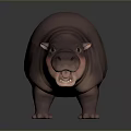 Detailed 3D Hippopotamus Sculpture With Standing Pose Open Mouth And Smooth Texture