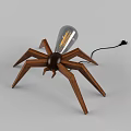 Spider Shaped Unique Table Lamp with Wooden Legs Transparent Bulb and Filament