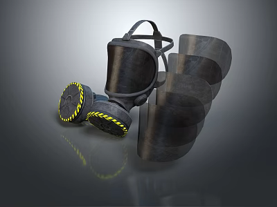 Essential Firefighting Equipment Including Gas Mask and Knee Pads with Reflective Yellow Stripes 3d model