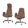 Comfortable Brown Leather Office Chairs With High Back And Swivel Caster Wheels