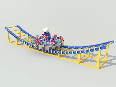 Fun Playground Equipment With Yellow Frame Blue Slide Track And Children Playing 3d model
