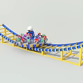 Fun Playground Equipment With Yellow Frame Blue Slide Track And Children Playing