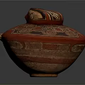 Traditional Handcrafted Ceramic Jar With Red Brown Spiral And Wavy Patterns