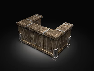 Wooden L Shaped Storage Furniture With Metal Straps And Sturdy Structure 3d model