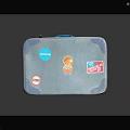 Blue Vintage Suitcase Decorated With Colorful Stickers Shibuya Label And Cartoon Character