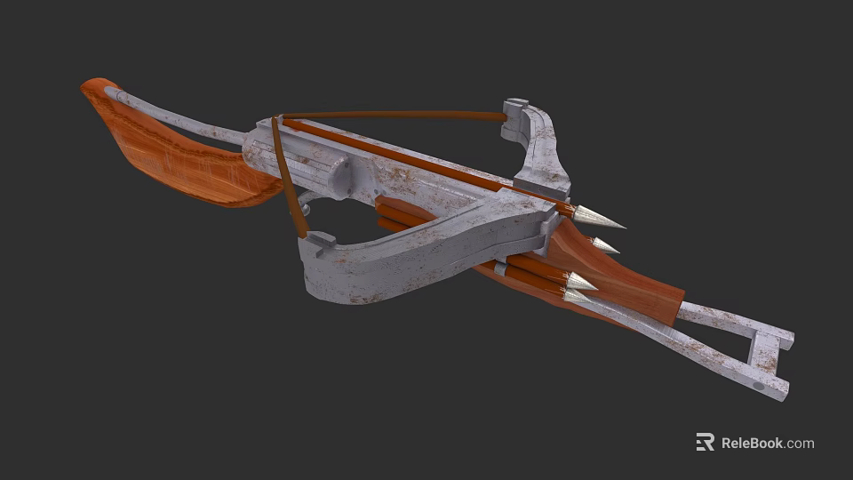 Vintage Crossbow Weapon With Wooden Frame Metal Bolts And Bowstring Design 3d model 