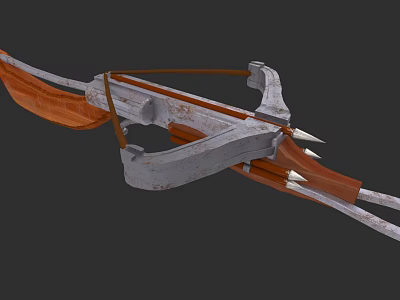 Vintage Crossbow Weapon With Wooden Frame Metal Bolts And Bowstring Design 3d model