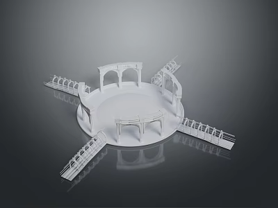 White Detailed Circular Decorative Structure With Arches And Railings Design 3d model