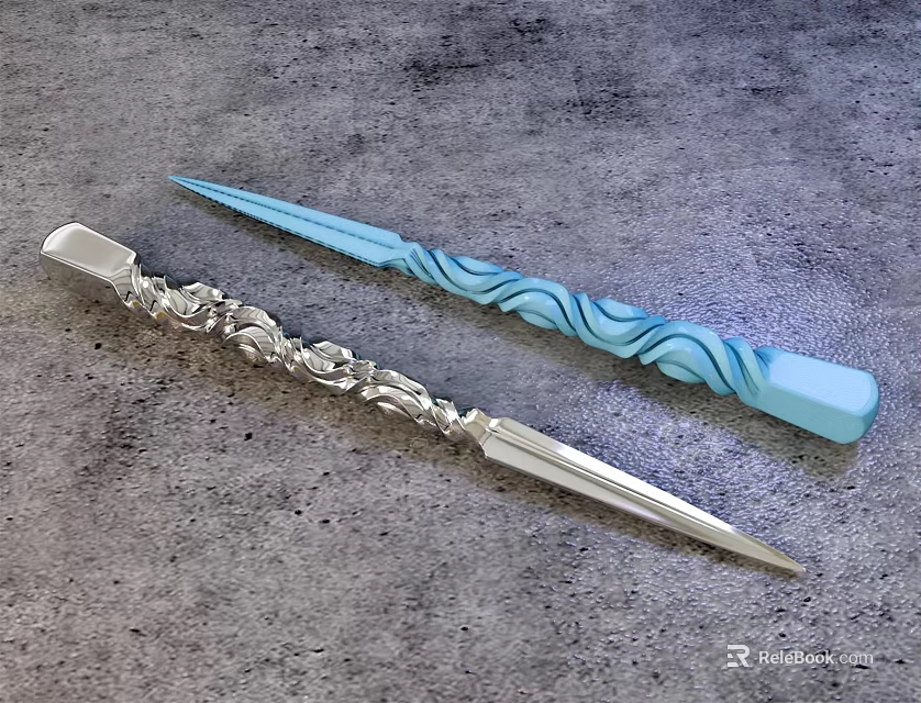 Ornate Silver Dagger And Blue Spiral Patterned Weapon With Intricate Carvings 3d model 