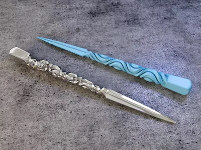 Ornate Silver Dagger And Blue Spiral Patterned Weapon With Intricate Carvings 3d model