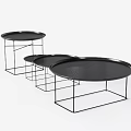 Modern Black Round Coffee Tables With Metal Frames And Various Sizes 3d model
