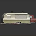 Camping Scene With Red Truck White Trailer Firewood Chairs And Barrel