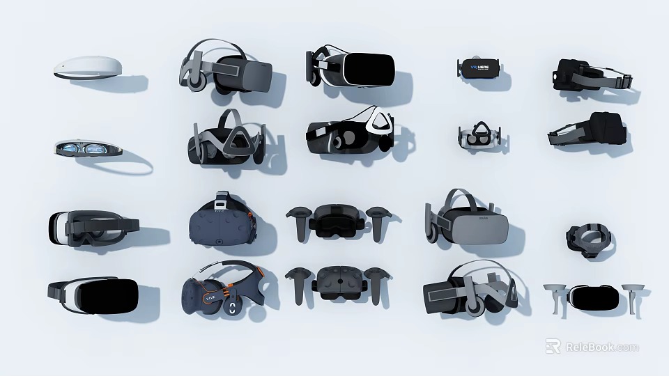 Professional Virtual Reality Business Equipment With Various Headsets And Controllers 3d model 