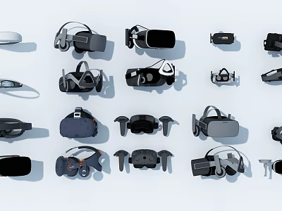 Professional Virtual Reality Business Equipment With Various Headsets And Controllers 3d model